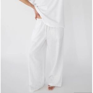 NWT Oak + Fort Linen Blend White Wide Leg Drawstring Pants Size Large